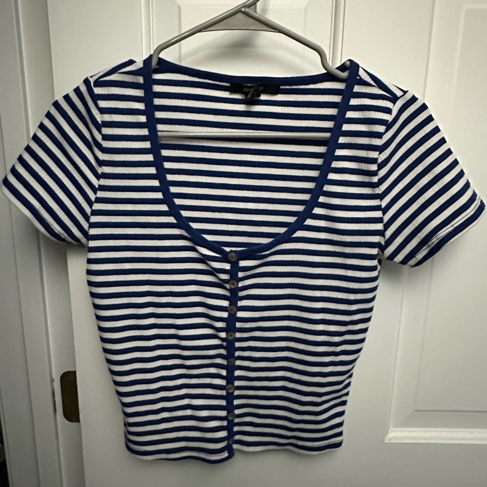 Forever 21 Blue and White Button Down Fitted Top
